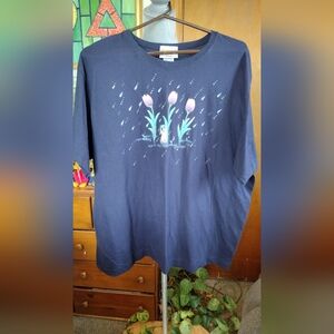 Vintage Morning Sun Women's Graphic T-shirt Mouse Raindrops Blue Sz 2x